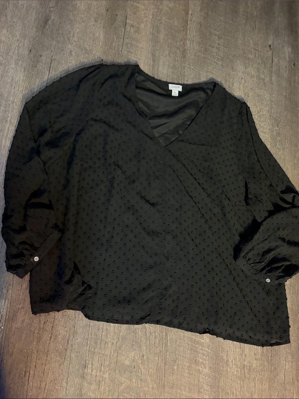J. Crew Black Textured V-Neck Wrap Blouse
